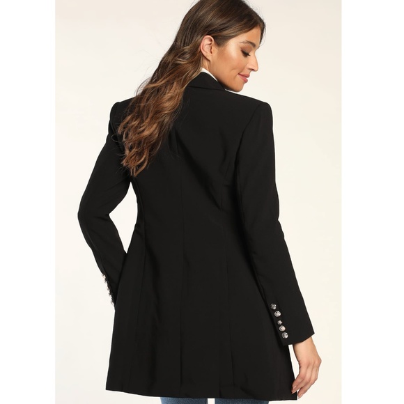 Lulus Captain’s Blog Black Double-Breasted Coat Size Small Neutral Jacket - Picture 10 of 12